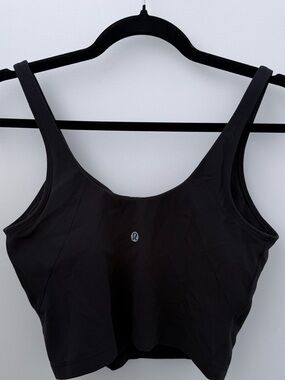 Lululemon Black Cropped Tank Built In Bra Size 10 Workout Top